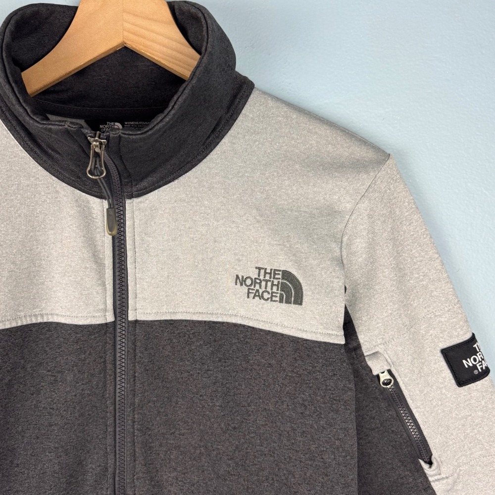 The North Face Women's Medium Gray Full Zip Mock Neck Fleece Pockets Logo Jacket